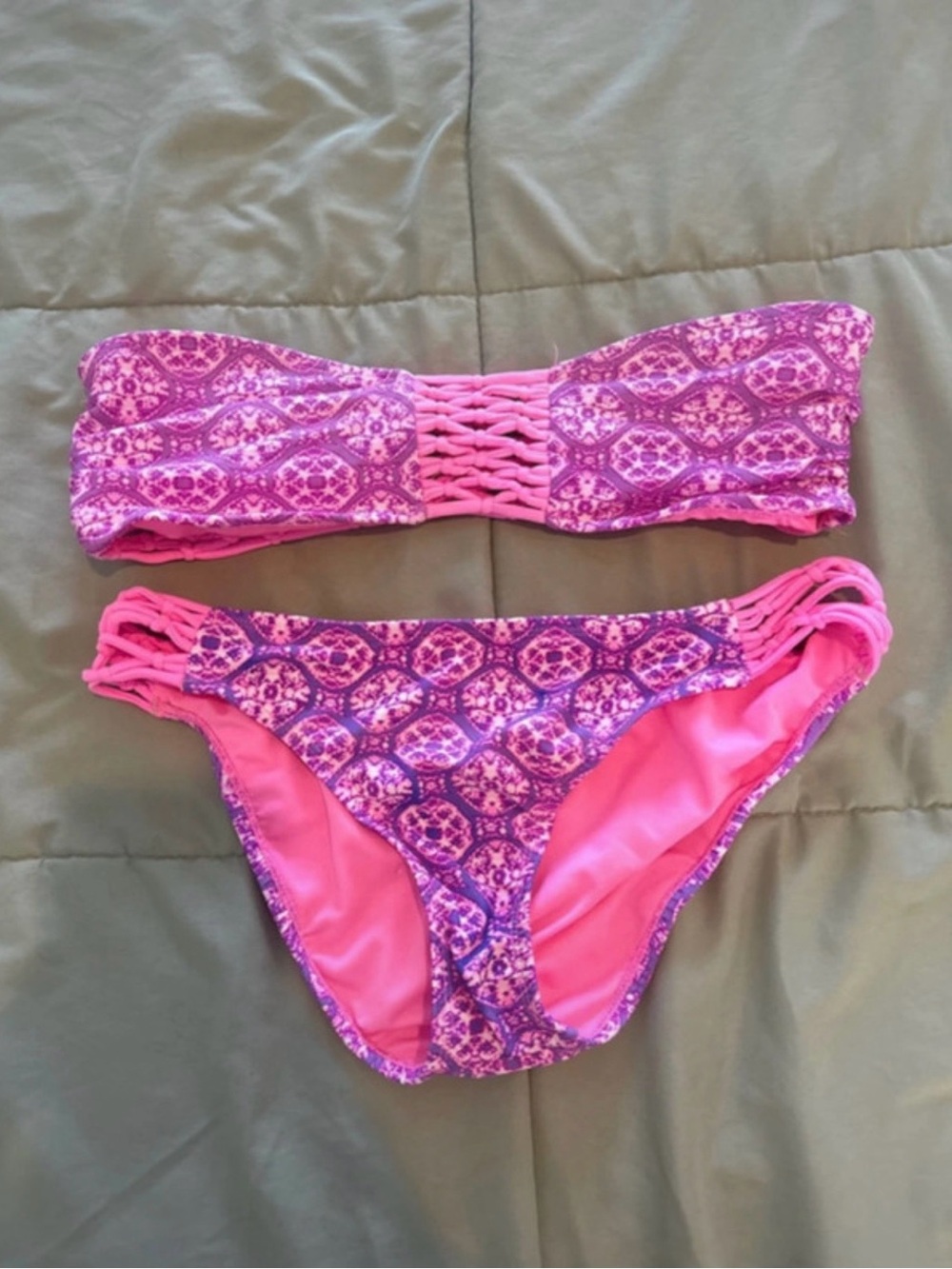 Women's Pink & Purple Printed Bandeau Bikini Set